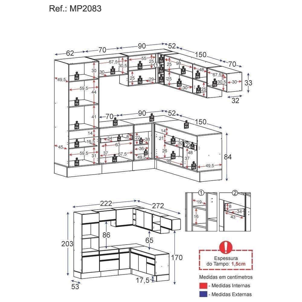 Cozinha Completa De Canto Mp2083 Com Armário E Balcão Preta - 5