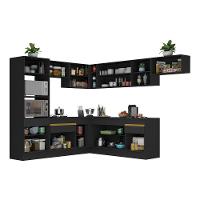 Cozinha Completa De Canto Mp2083 Com Armário E Balcão Preta