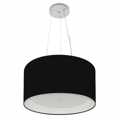 Lustre Pendente Cilíndrico Vivare Md-4319 Cúpula Em Tecido 40x25cm - Bivolt Preto-branco 127/220v