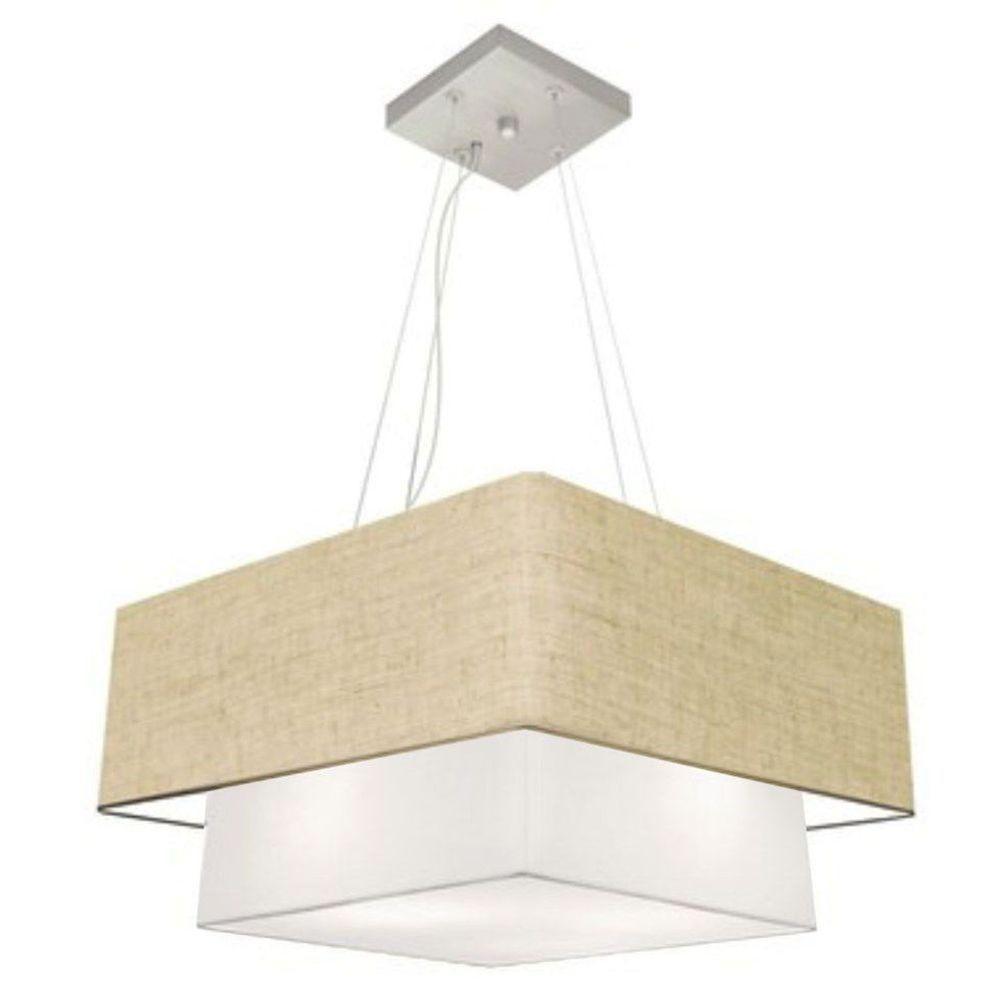 Lustre Pendente Duplo Quadrado Vivare Md-4083 Cúpula Em Tecido 70x50cm - Bivolt Rustico-bege-branco 127/220v - 1