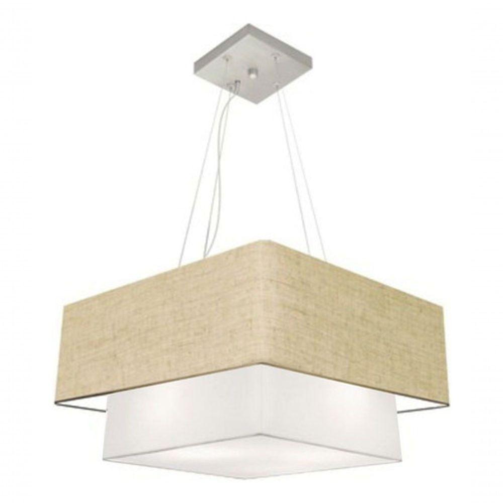 Lustre Pendente Duplo Quadrado Vivare Md-4083 Cúpula Em Tecido 70x50cm - Bivolt Rustico-bege-branco 127/220v - 3