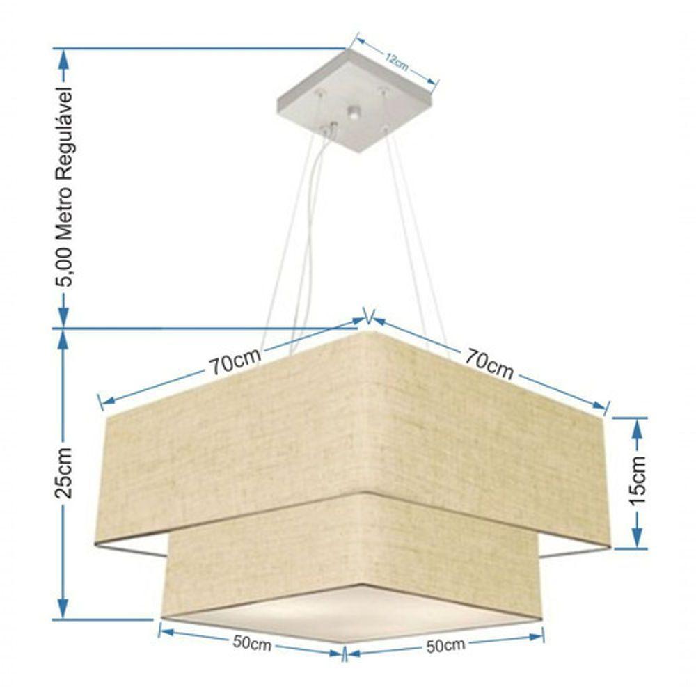 Lustre Pendente Duplo Quadrado Vivare Md-4083 Cúpula Em Tecido 70x50cm - Bivolt Rustico-bege-branco 127/220v - 4