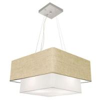 Lustre Pendente Duplo Quadrado Vivare Md-4083 Cúpula Em Tecido 70x50cm - Bivolt Rustico-bege-branco 127/220v - 1