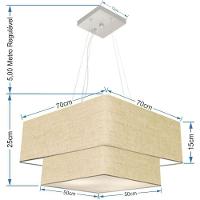 Lustre Pendente Duplo Quadrado Vivare Md-4083 Cúpula Em Tecido 70x50cm - Bivolt Rustico-bege-branco 127/220v - 2
