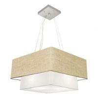 Lustre Pendente Duplo Quadrado Vivare Md-4083 Cúpula Em Tecido 70x50cm - Bivolt Rustico-bege-branco 127/220v - 3