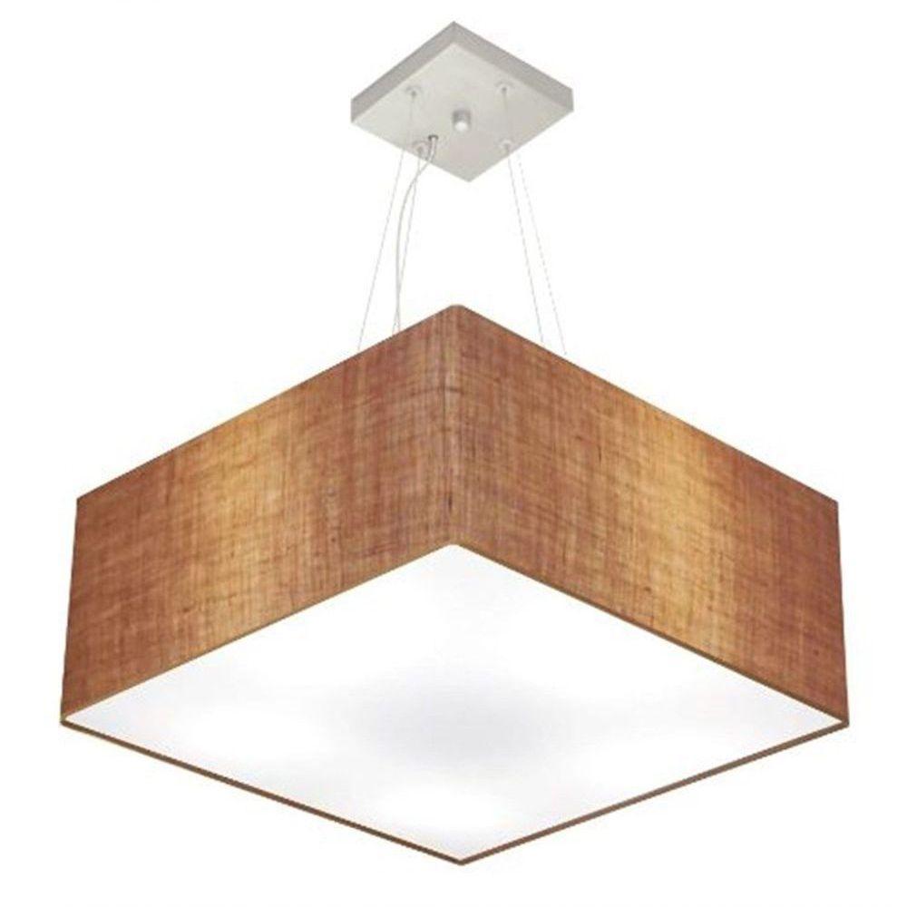 Lustre Pendente Quadrado Vivare Md-4071 Cúpula Em Tecido 30/70x70cm - Bivolt Palha 127/220v - 1