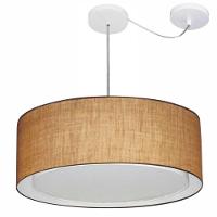 Lustre Pendente Cilíndrico Com Desvio De Centro Vivare Md-4317 Cúpula Em Tecido 60x25cm - Bivolt Palha 127/220v - 1