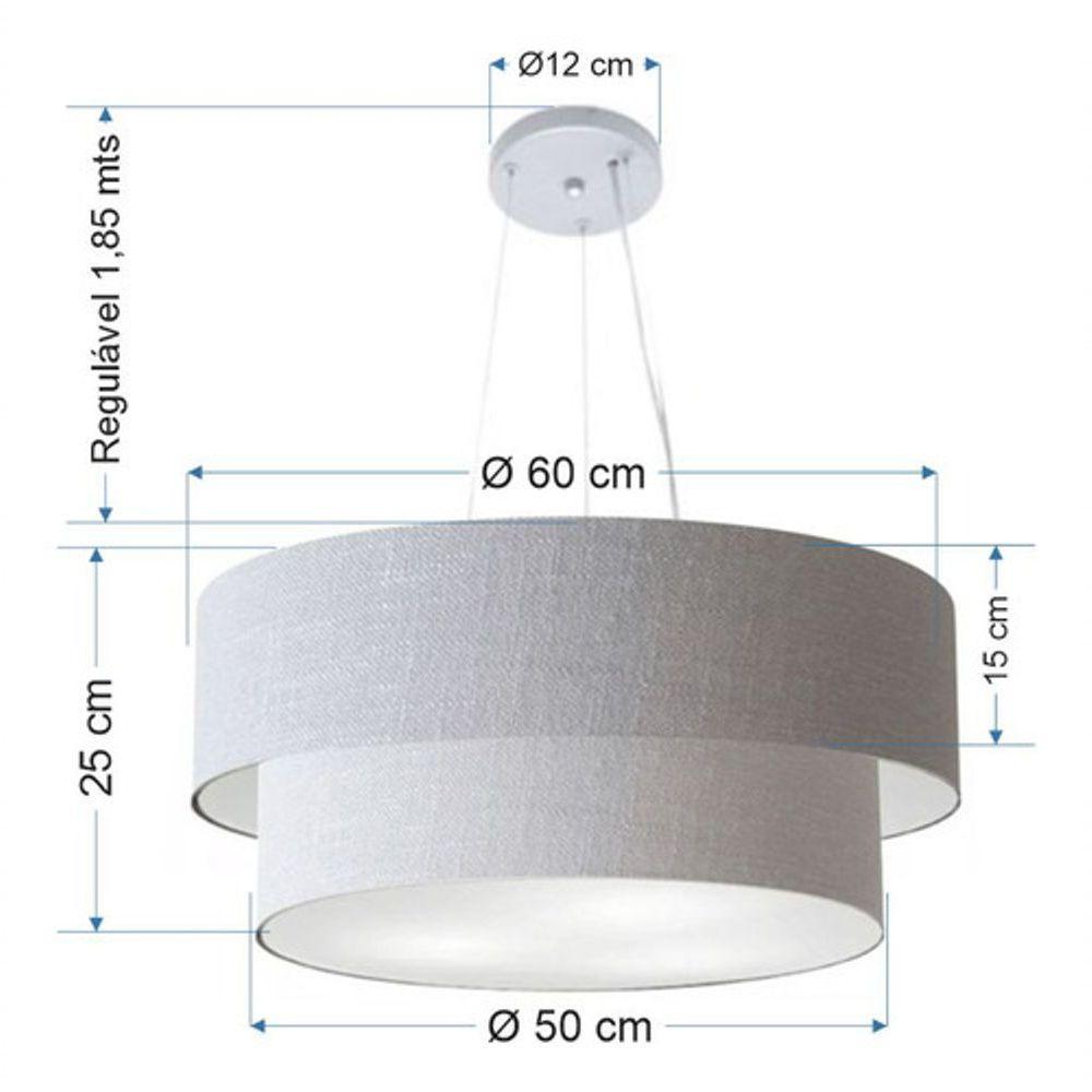 Lustre Pendente Duplo Cilíndrico Vivare Md-4082 Cúpula Em Tecido 60x50cm - Bivolt Rustico-cinza 127/220v - 5