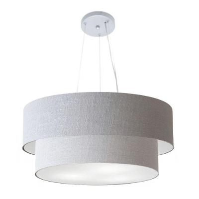Lustre Pendente Duplo Cilíndrico Vivare Md-4082 Cúpula Em Tecido 60x50cm - Bivolt Rustico-cinza 127/220v