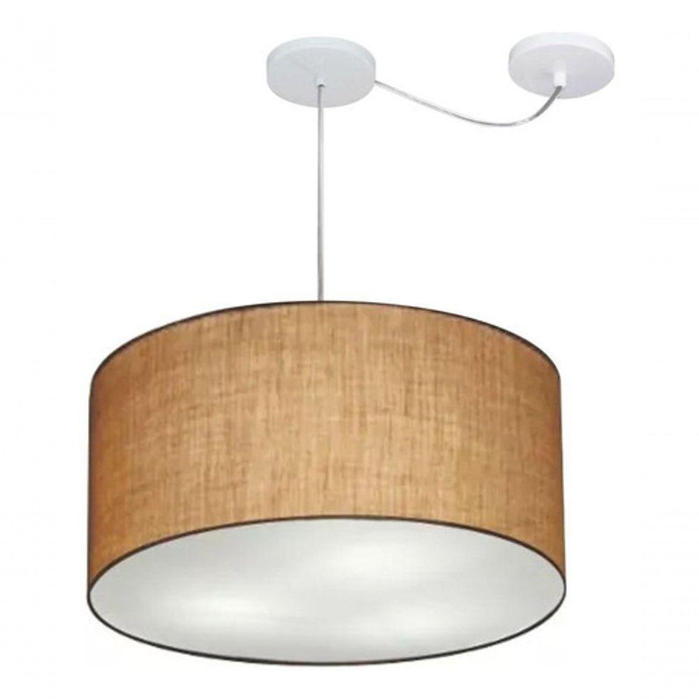 Lustre Pendente Cilíndrico Com Desvio De Centro Vivare Md-4238 Cúpula Em Tecido 45x25cm - Bivolt Palha 127/220v - 3