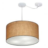 Lustre Pendente Cilíndrico Com Desvio De Centro Vivare Md-4238 Cúpula Em Tecido 45x25cm - Bivolt Palha 127/220v - 3