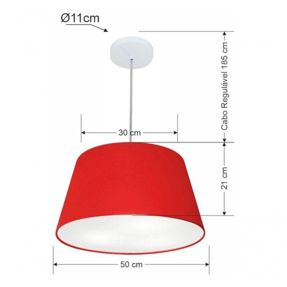 Lustre Pendente Cone Vivare Md-4021 Cúpula Em Tecido 21/40x30cm - Bivolt Vermelho 127/220v - 5