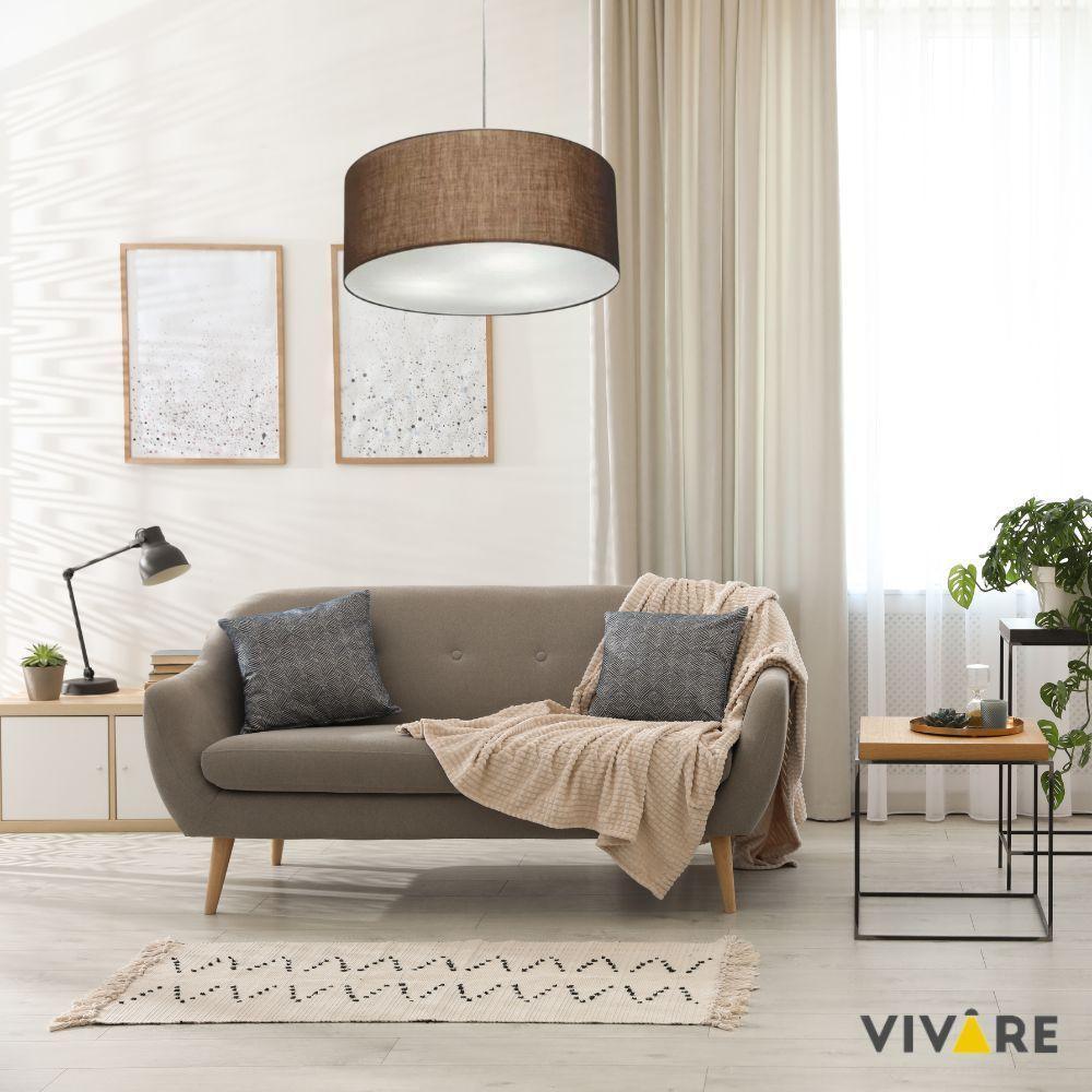 Lustre Pendente Cilíndrico Vivare Md-4215 Cúpula Em Tecido 55x30cm - Bivolt Café 127/220v - 3