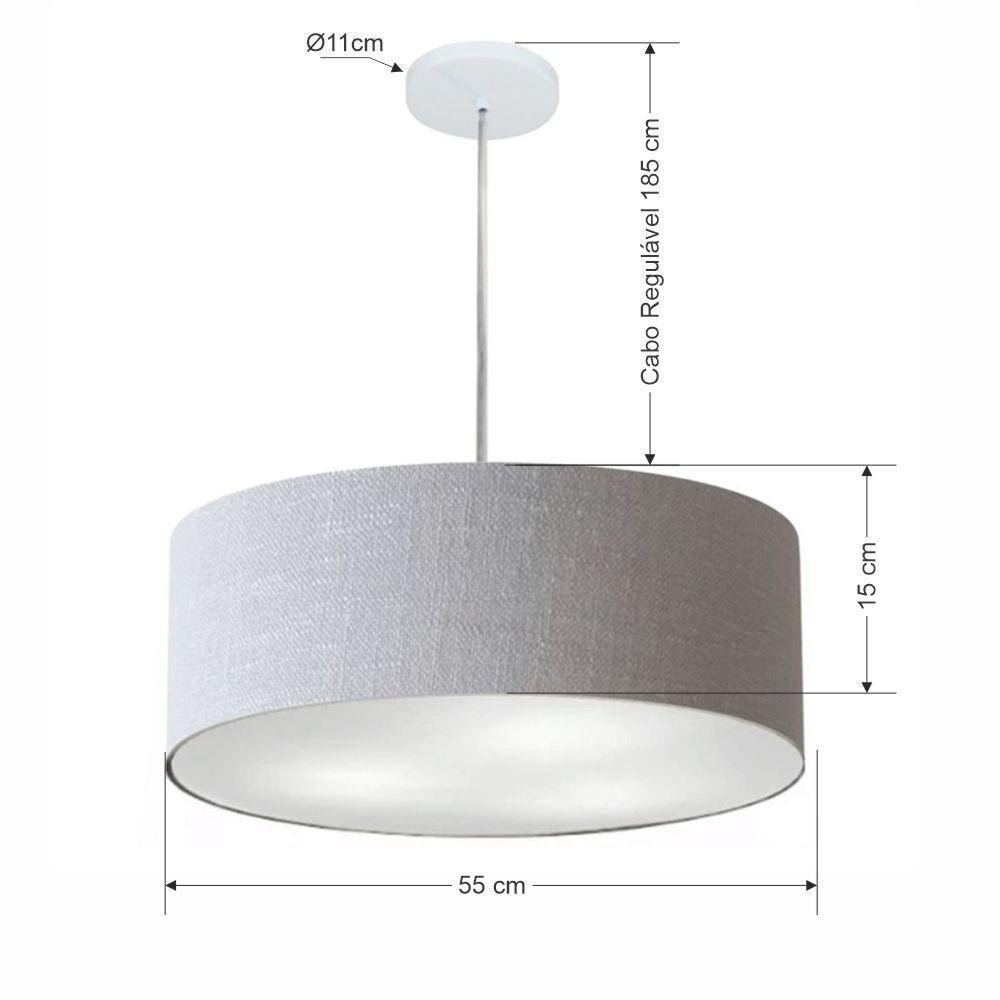 Lustre Pendente Cilíndrico Vivare Md-4218 Cúpula Em Tecido 55x15cm - Bivolt Rustico-cinza 127/220v - 2