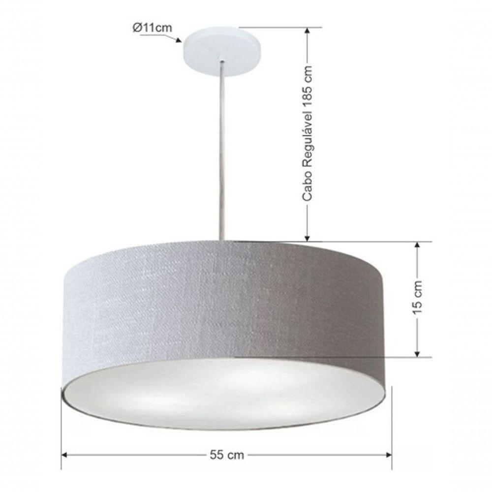 Lustre Pendente Cilíndrico Vivare Md-4218 Cúpula Em Tecido 55x15cm - Bivolt Rustico-cinza 127/220v - 5
