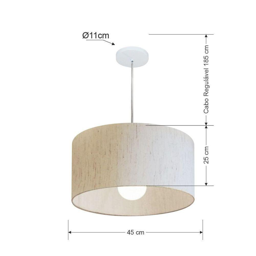 Lustre Pendente Cilíndrico Vivare Md-4204 Cúpula Em Tecido 45x25cm - Bivolt Linho Bege 127/220v - 2