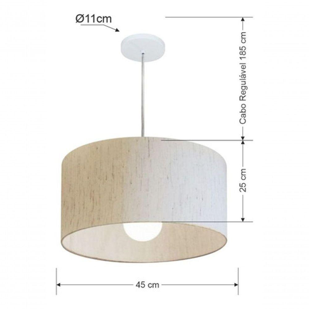 Lustre Pendente Cilíndrico Vivare Md-4204 Cúpula Em Tecido 45x25cm - Bivolt Linho Bege 127/220v - 4