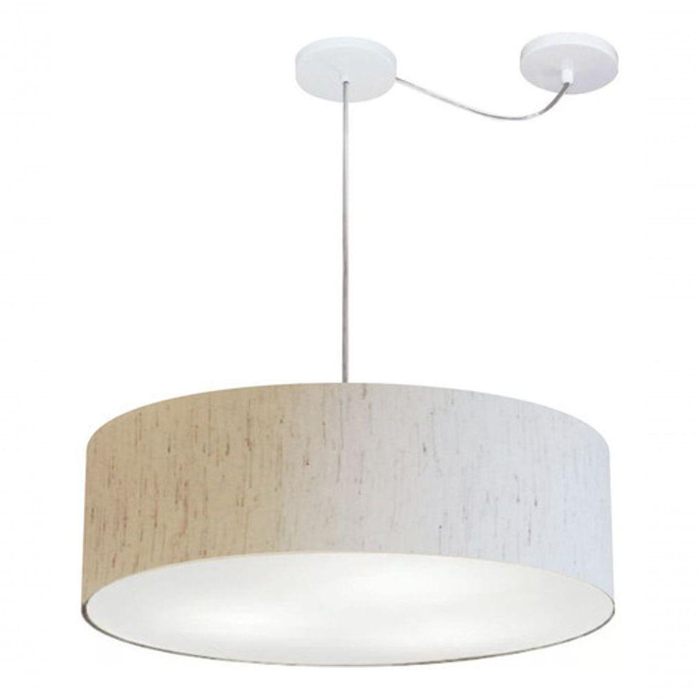 Lustre Pendente Cilíndrico Com Desvio De Centro Vivare Md-4259 Cúpula Em Tecido 50x15cm - Bivolt Linho Bege 127/220v - 3