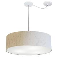 Lustre Pendente Cilíndrico Com Desvio De Centro Vivare Md-4259 Cúpula Em Tecido 50x15cm - Bivolt Linho Bege 127/220v - 1