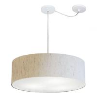 Lustre Pendente Cilíndrico Com Desvio De Centro Vivare Md-4259 Cúpula Em Tecido 50x15cm - Bivolt Linho Bege 127/220v - 3