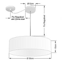 Lustre Pendente Cilíndrico Com Desvio De Centro Vivare Md-4259 Cúpula Em Tecido 50x15cm - Bivolt Linho Bege 127/220v - 4