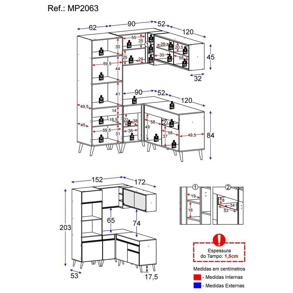 Cozinha Completa De Canto Veneza Gw Mp2063 Com Armário E Balcão Branca - 4