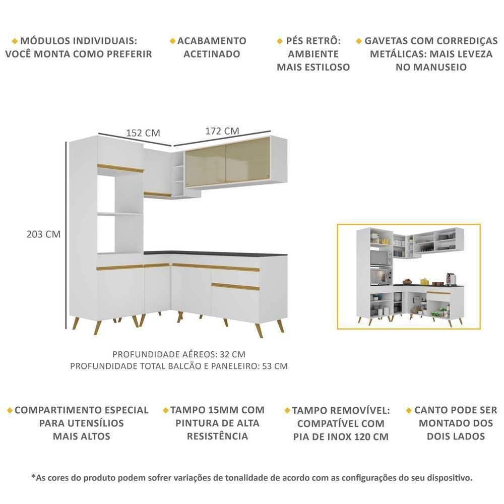 Cozinha Completa De Canto Veneza Gw Mp2063 Com Armário E Balcão Branca - 5