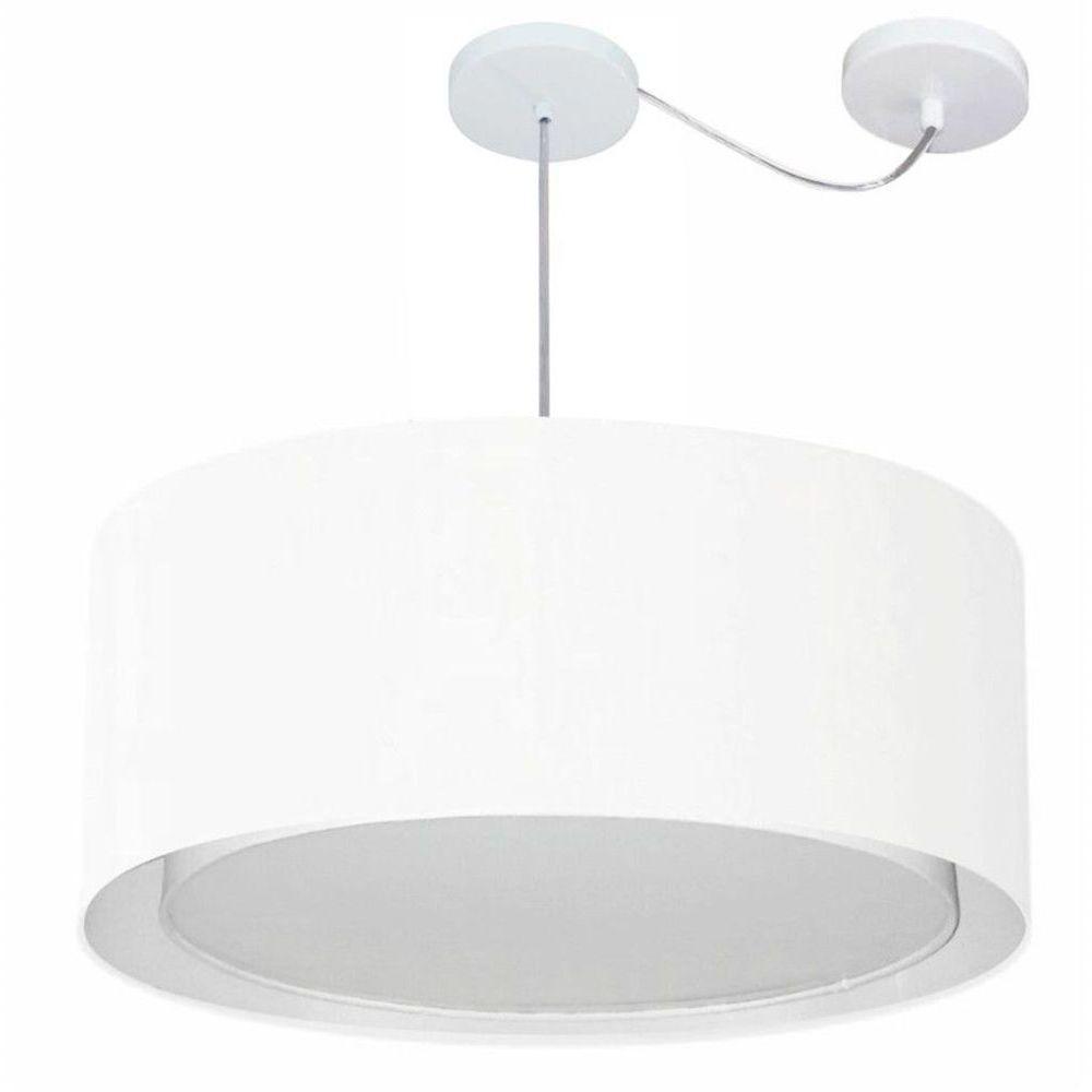 Lustre Pendente Cilíndrico Com Desvio De Centro Vivare Md-4311 Cúpula Em Tecido 60x30cm - Bivolt Branco 127/220v - 1