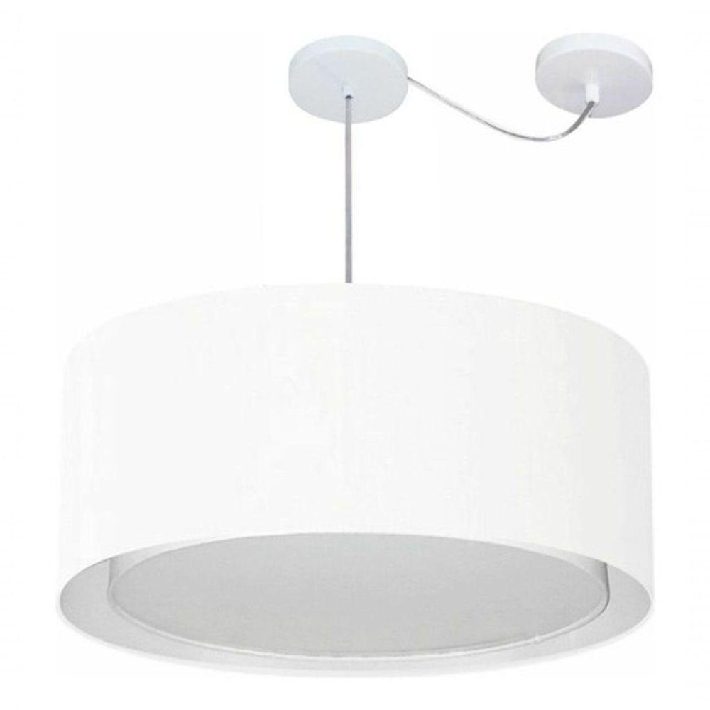 Lustre Pendente Cilíndrico Com Desvio De Centro Vivare Md-4311 Cúpula Em Tecido 60x30cm - Bivolt Branco 127/220v - 3
