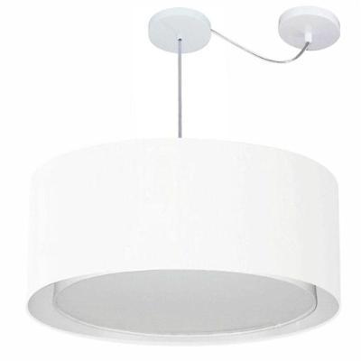 Lustre Pendente Cilíndrico Com Desvio De Centro Vivare Md-4311 Cúpula Em Tecido 60x30cm - Bivolt Branco 127/220v