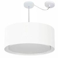 Lustre Pendente Cilíndrico Com Desvio De Centro Vivare Md-4311 Cúpula Em Tecido 60x30cm - Bivolt Branco 127/220v - 1