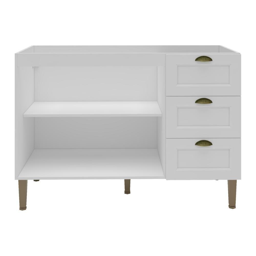 Balcão Cozinha Americana Para Pia 120cm 2 Portas 3 Gavetas Sem Tampo Multimóveis Cr20486 Branco - 4