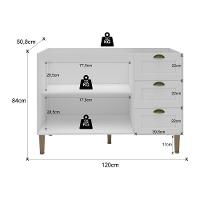Balcão Cozinha Americana Para Pia 120cm 2 Portas 3 Gavetas Sem Tampo Multimóveis Cr20486 Branco - 3