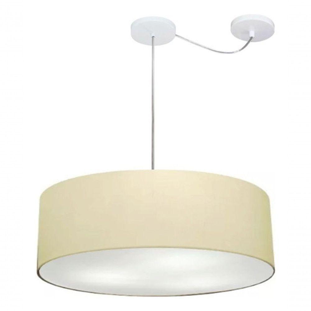 Lustre Pendente Cilíndrico Com Desvio De Centro Vivare Md-4262 Cúpula Em Tecido 55x15cm - Bivolt Algodão-crú 127/220v - 3