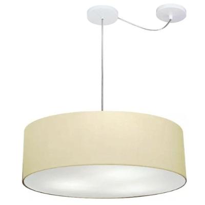 Lustre Pendente Cilíndrico Com Desvio De Centro Vivare Md-4262 Cúpula Em Tecido 55x15cm - Bivolt Algodão-crú 127/220v