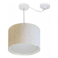 Lustre Pendente Cilíndrico Com Desvio De Centro Vivare Md-4306 Cúpula Em Tecido 40x30cm - Bivolt Linho Bege 127/220v - 3