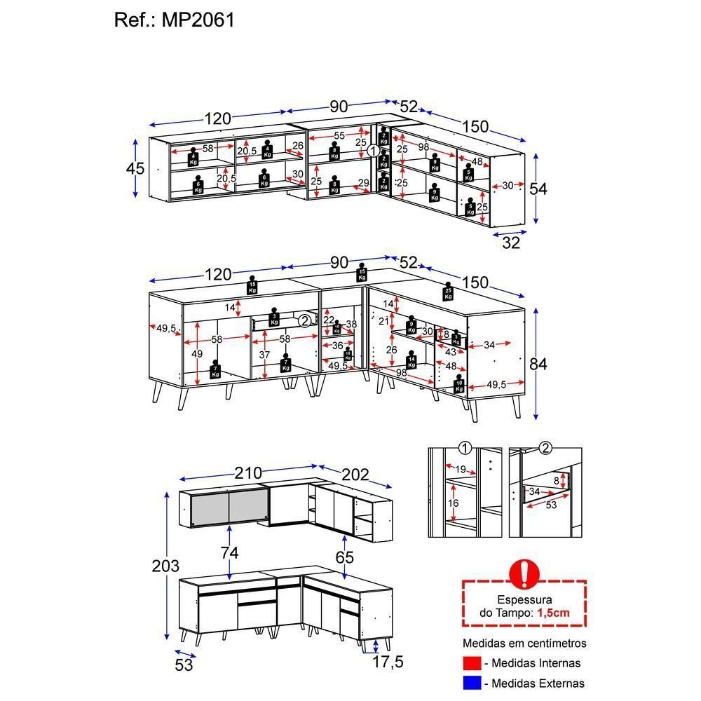 Cozinha Completa De Canto Veneza Gw Mp2061 Com Armário E Balcão Branca - 1