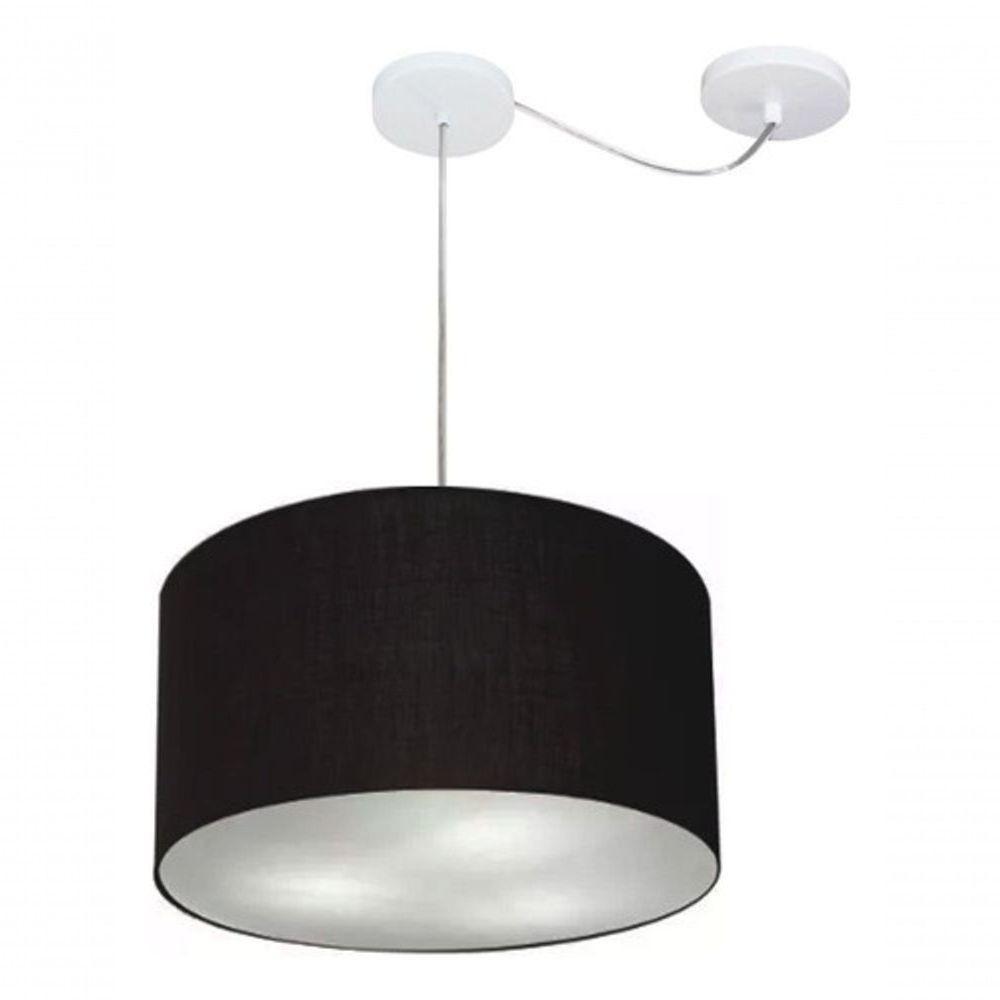 Lustre Pendente Cilíndrico Com Desvio De Centro Vivare Md-4163 Cúpula Em Tecido 40x25cm - Bivolt Preto 127/220v - 3