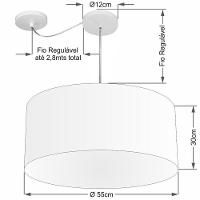 Lustre Pendente Cilíndrico Com Desvio De Centro Vivare Md-4233 Cúpula Em Tecido 55x30cm - Bivolt Linho Bege 127/220v - 2