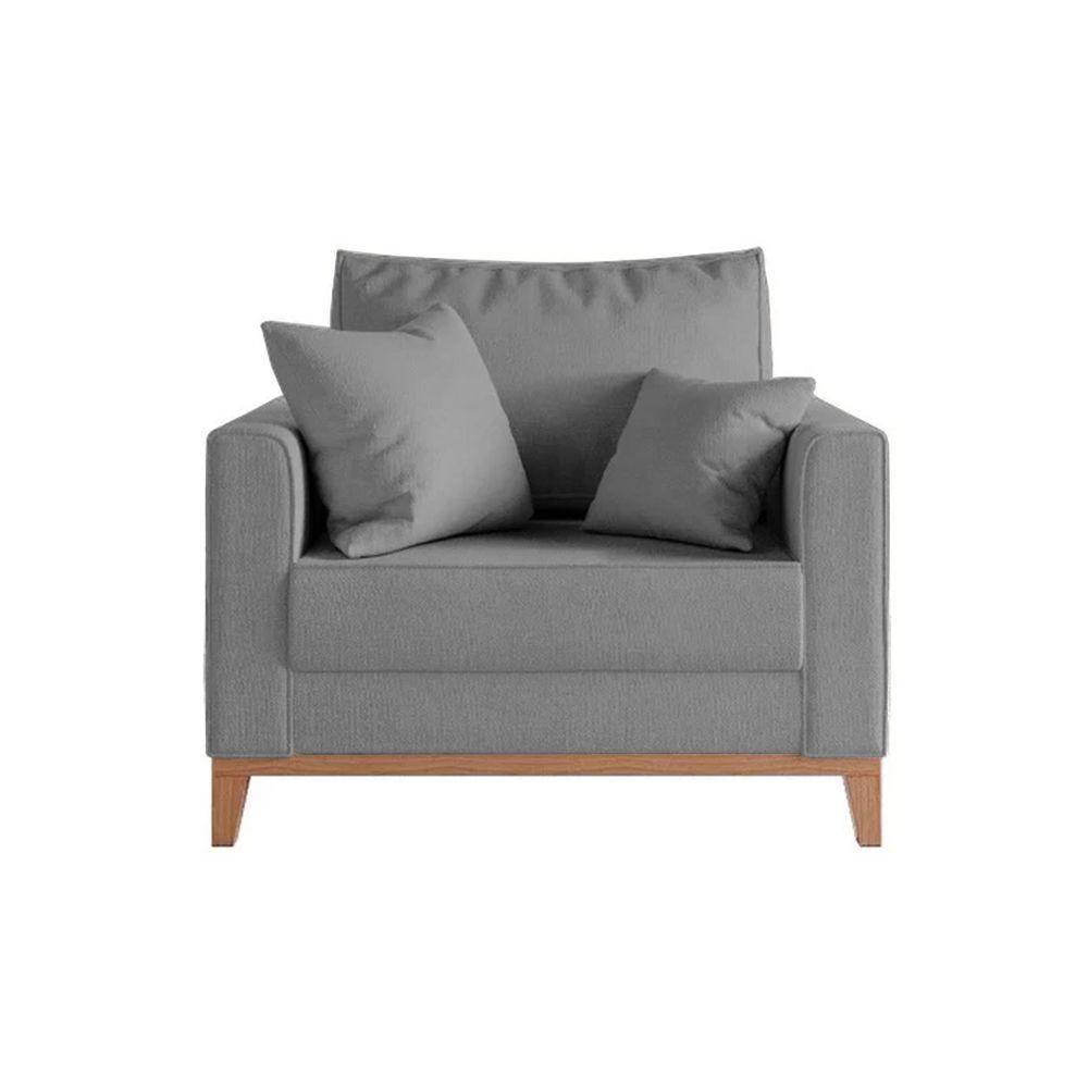 Kit 2 Poltronas Beny Amamentação Com 2 Almofadas Base Em Madeira Maciça Tecido Linho Cinza - 4