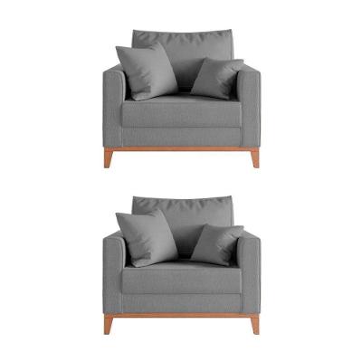 Kit 2 Poltronas Beny Amamentação Com 2 Almofadas Base Em Madeira Maciça Tecido Linho Cinza