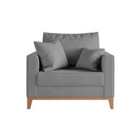 Kit 2 Poltronas Beny Amamentação Com 2 Almofadas Base Em Madeira Maciça Tecido Linho Cinza