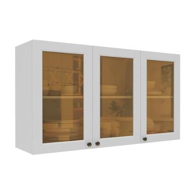 Armário De Cozinha Americana Aéreo 120cm 3 Portas Com Vidros Multimóveis Cr20488 Branco