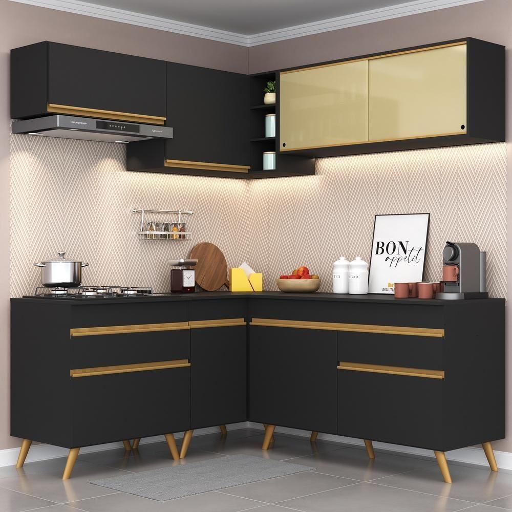 Cozinha Completa De Canto Veneza Gb Mp2062 Com Armário E Balcão Preta - 1
