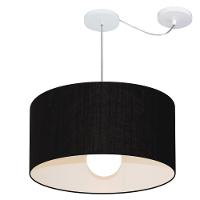 Lustre Pendente Cilíndrico Com Desvio Md-4232 Cúpula Em Tecido 55x25cm Preto - Bivolt - 1