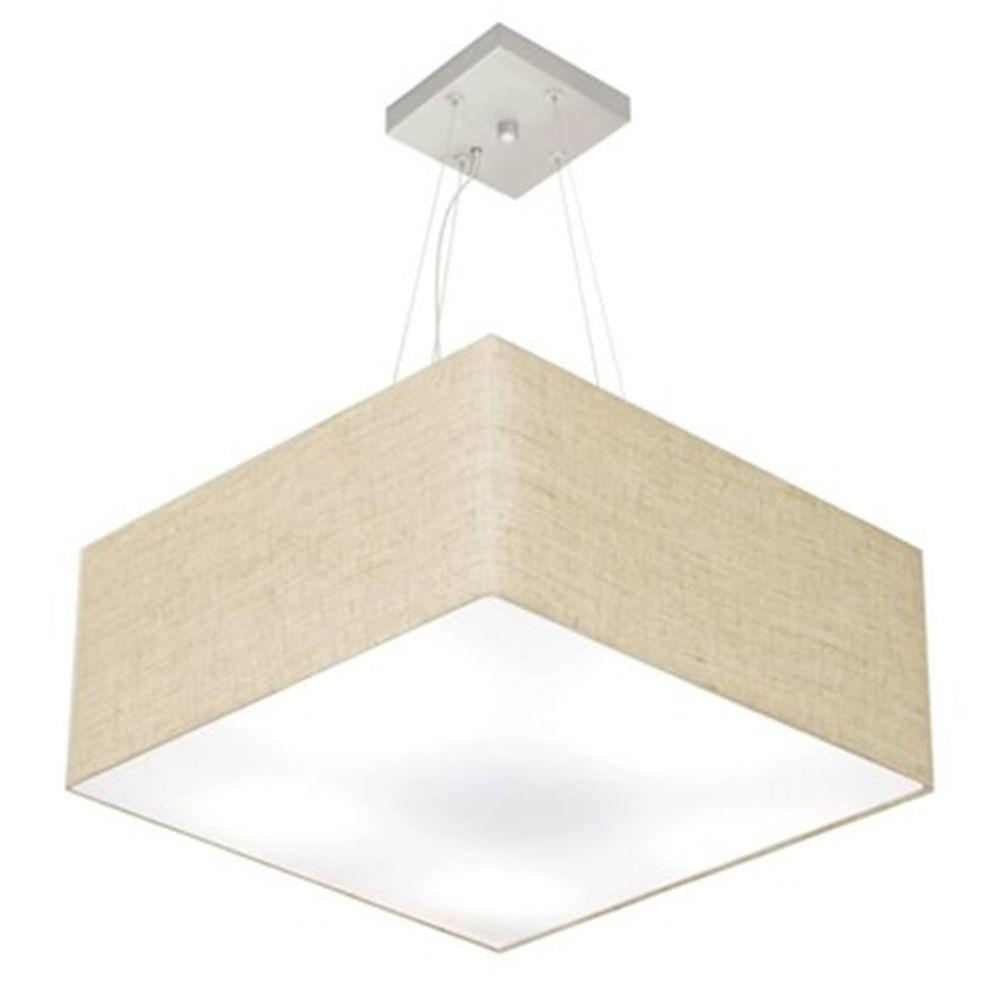 Lustre Pendente Quadrado Md-4006 Cúpula Em Tecido 21/50x50cm Rustico Bege - Bivolt - 1