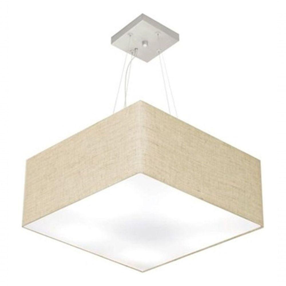 Lustre Pendente Quadrado Md-4006 Cúpula Em Tecido 21/50x50cm Rustico Bege - Bivolt - 3