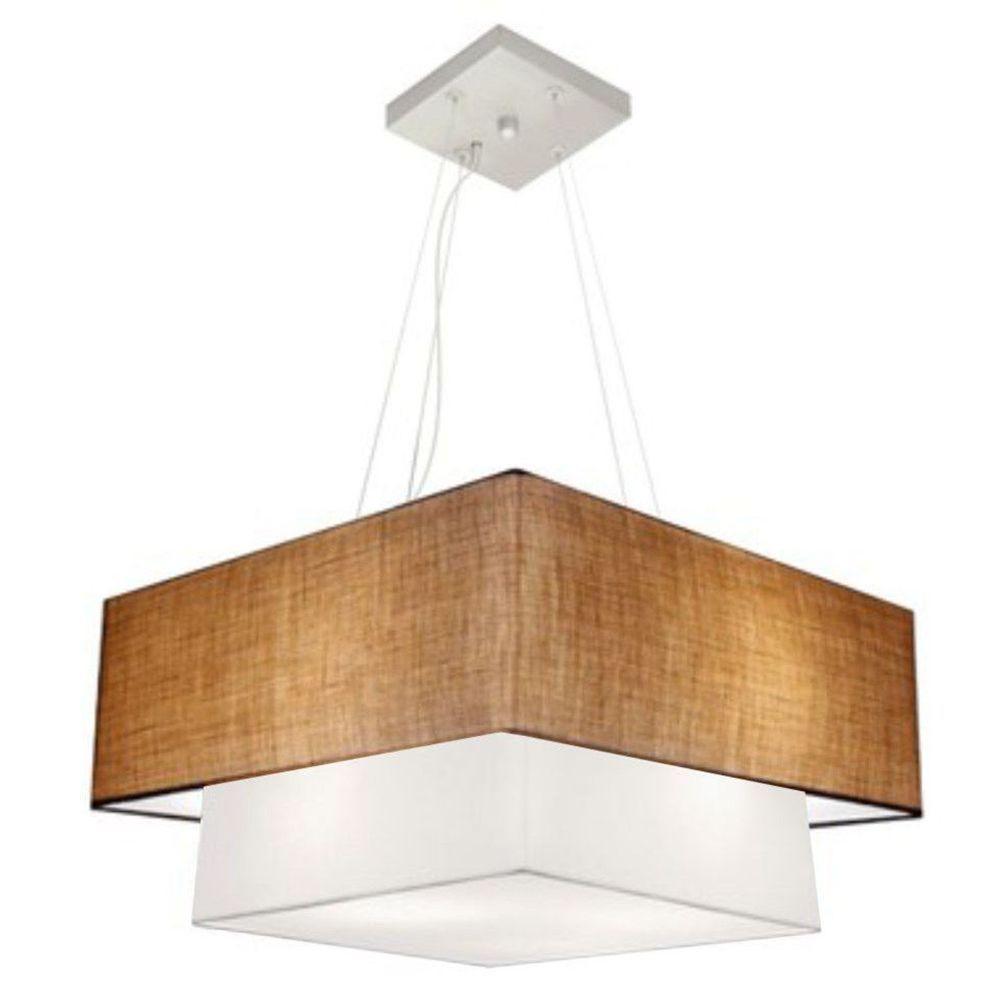 Lustre Pendente Duplo Quadrado Vivare Md-4066 Cúpula Em Tecido 50x35cm - Bivolt Palha-branco 127/220v - 1