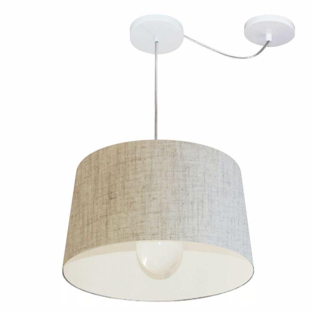 Lustre Pendente Cone Com Desvio De Centro Vivare Md-4275 Cúpula Em Tecido 40x45cm - Bivolt Rustico-bege 127/220v - 1