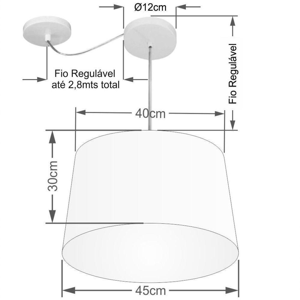 Lustre Pendente Cone Com Desvio De Centro Vivare Md-4275 Cúpula Em Tecido 40x45cm - Bivolt Rustico-bege 127/220v - 2